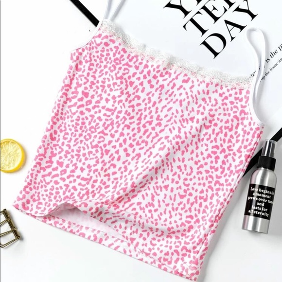 Brandy Melville Tops - Pink cheetah lace trim tank